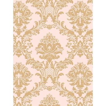In Reg Classic Damask Metallic Gold Pink Wallpaper
