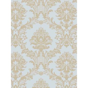 In Reg Classic Damask Blue 33 Blend Metallic Gold Wallpaper