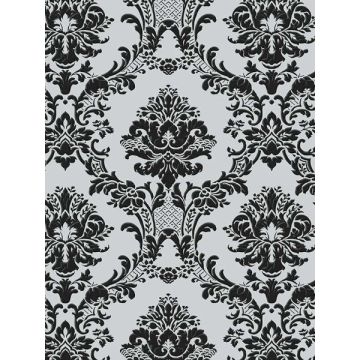 In Reg Classic Damask Silver Black Wallpaper