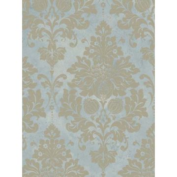 In Register Damask Blue Beige Gold Wallpaper