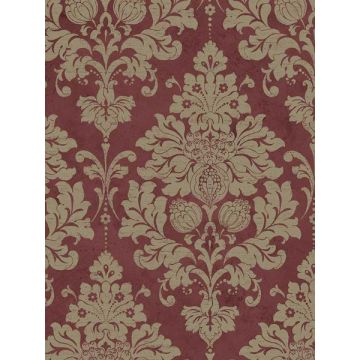 In Register Damask Cranberry Gold Wallpaper