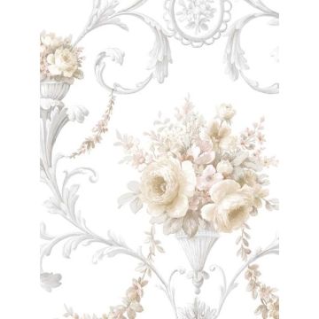 In register Ornamental Floral Yellow Pink Grey Wallpaper