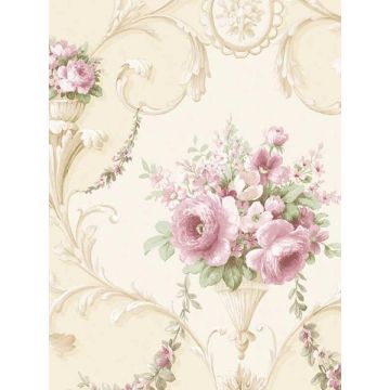 In register Ornamental Floral Cream Pink Green Wallpaper
