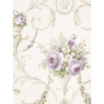 In register Ornamental Floral Beige Purple Yellow Wallpaper
