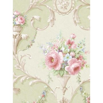 In register Ornamental Floral Green Pink Blue Wallpaper