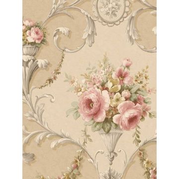 In register Ornamental Floral Brown Red Yellow Wallpaper