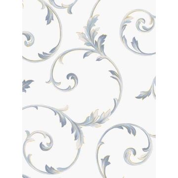In register Scroll Off White Navy Metallic Gold Wallpaper
