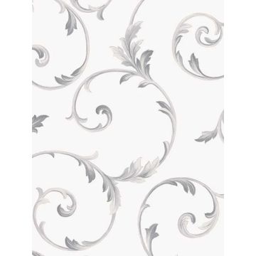 In register Scroll Stone Grey Metallic Silver Wallpaper