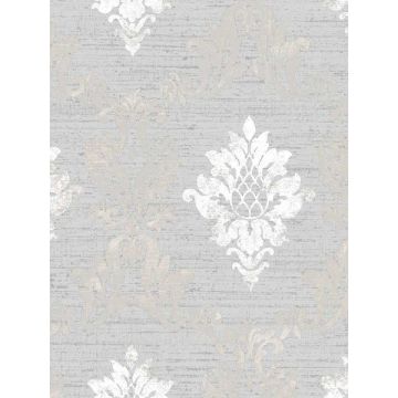 In register Silk Damask Silver Grey Wallpaper