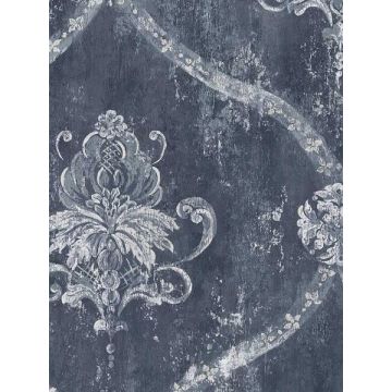 Regal Damask Blue Silver Wallpaper