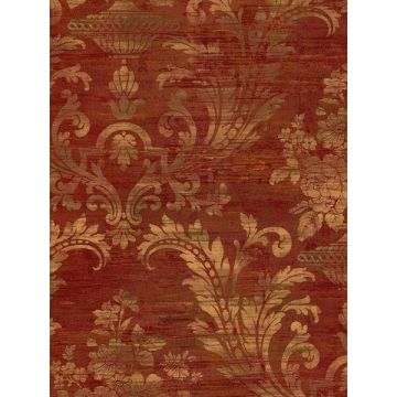 Sari Damask Pale Gold Red Green Wallpaper