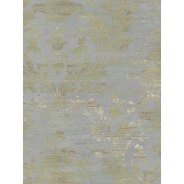 Sari Damask Pearl Blue Brown Wallpaper
