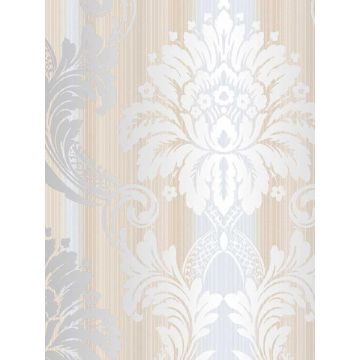 String Damask Grey Cream Silver Wallpaper