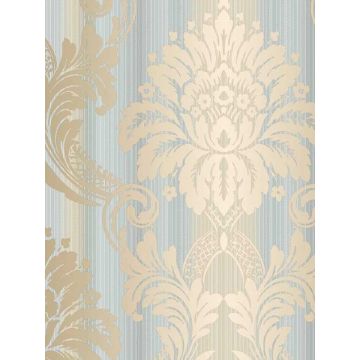 String Damask Blue Beige 33 Blend Wallpaper