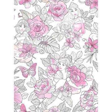 Disney Princess Royal Floral Magenta Wallpaper