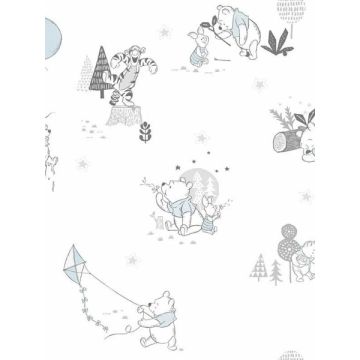 Disney Winnie the Pooh Playmates White and Blue Wallpaper