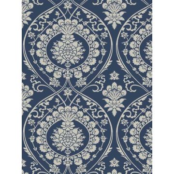 Imperial Damask Navy and Silver Wallpaper