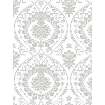 Imperial Damask White and Silver Wallpaper