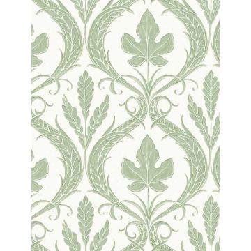Adirondack Damask Green and White Wallpaper