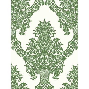 Pineapple Plantation Green and White Wallpaper