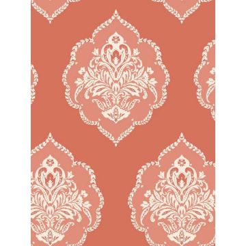 Signet Medallion Damask Coral Wallpaper