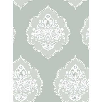 Signet Medallion Damask Green Wallpaper