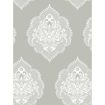 Signet Medallion Damask Grey Wallpaper