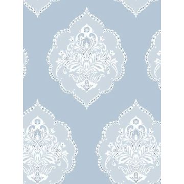 Signet Medallion Damask Blue Wallpaper