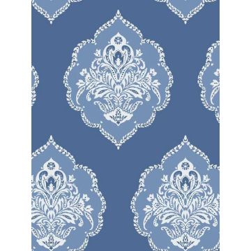 Signet Medallion Damask Blue Wallpaper