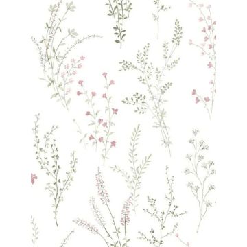 Wildflower Sprigs Pink and Green Wallpaper