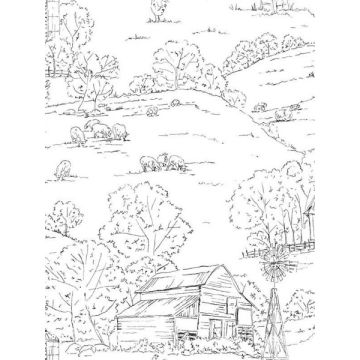 Pasture Toile Black and White Wallpaper