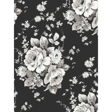 Heritage Rose Black and Grey Wallpaper