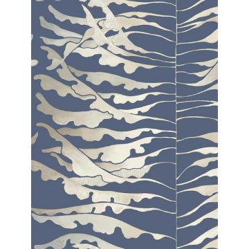 Leaf Column Navy Wallpaper