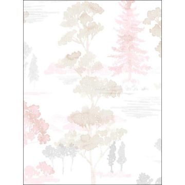 Forest Pink Beige Lavender Wallpaper
