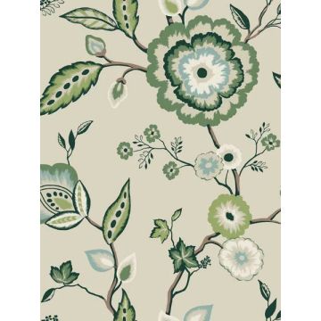 Dahlia Blooms Green and Beige Wallpaper