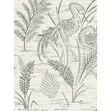 Fernwater Cranes Black and Grey Wallpaper