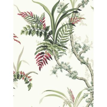 Enchanted Fern Green and Red Wallpaper