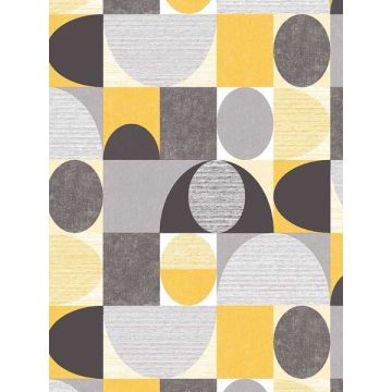 Geo Dom Yellow Grey Black Wallpaper