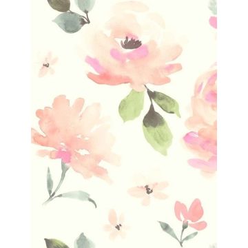 Watercolor Blooms Pinks and Oranges Wallpaper