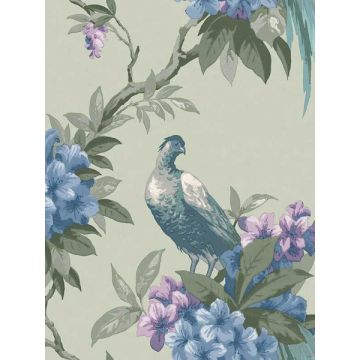 en Pheasant Floral Sage Wallpaper
