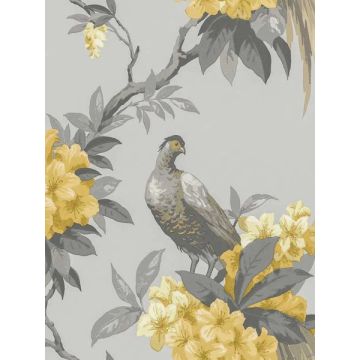 en Pheasant Floral Grey Wallpaper