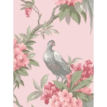en Pheasant Floral Pink Wallpaper
