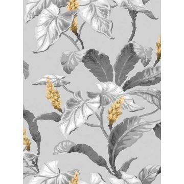 Meridian Parade Tropical Leaves Grey Wallpaper