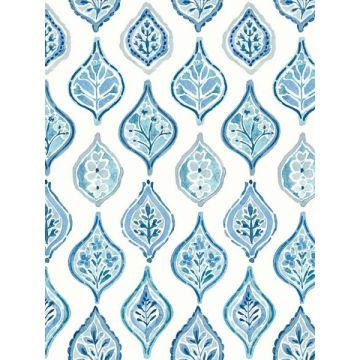 Marketplace Motif White and Blue Wallpaper