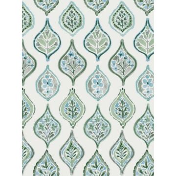 Marketplace Motif Pale Grey and Green Wallpaper
