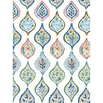 Marketplace Motif White and Multi Wallpaper
