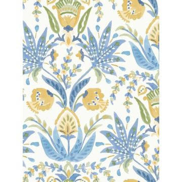 Seaside Jacobean Yellow and Blue Wallpaper