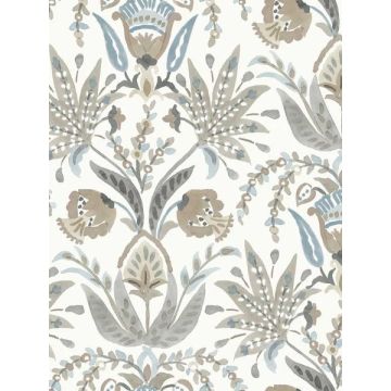 Seaside Jacobean Taupe and Blue Wallpaper