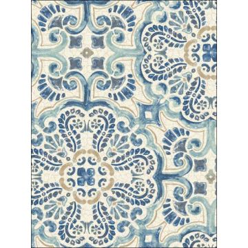 Florentine Tile Peel and Stick Blue Wallpaper