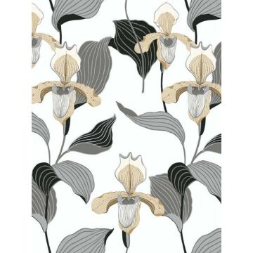 Lady Slipper Gold and Grey Wallpaper